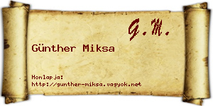 Günther Miksa névjegykártya